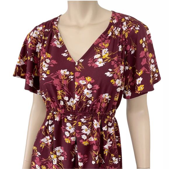 Isabel Maternity Women Burgundy Floral Short/SL Maternity Dress Medium EUC - Picture 3 of 10